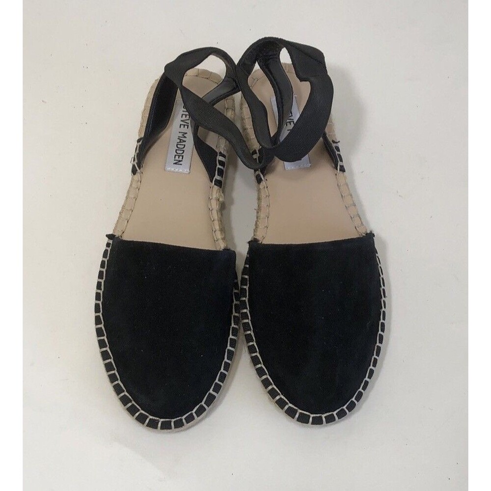 Steve Madden MOMENT Black Suede Leather Espadrilles Sz 7M EUC